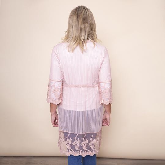 Embroidered Long Lace Cardi in Pink