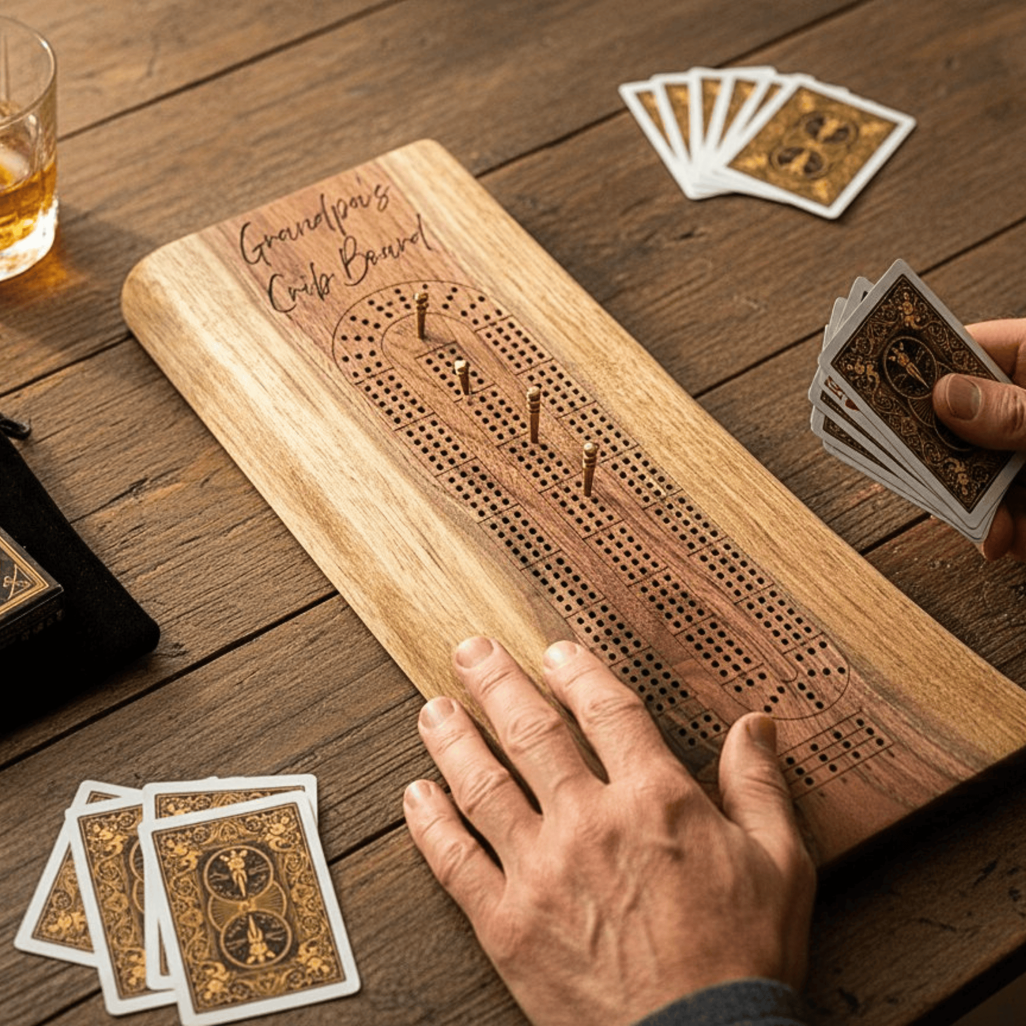 Personalized live edge walnut crib board set with custom engraved Grandpa's Crib Board