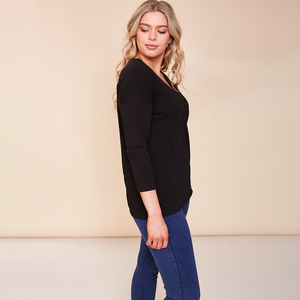 Riley V Neck Top (Black)