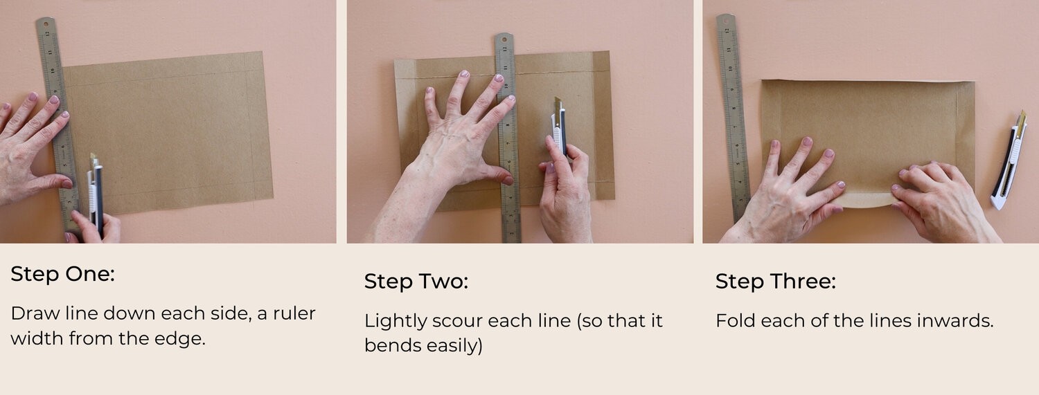 These are steps one - three of making cardboard boxes.