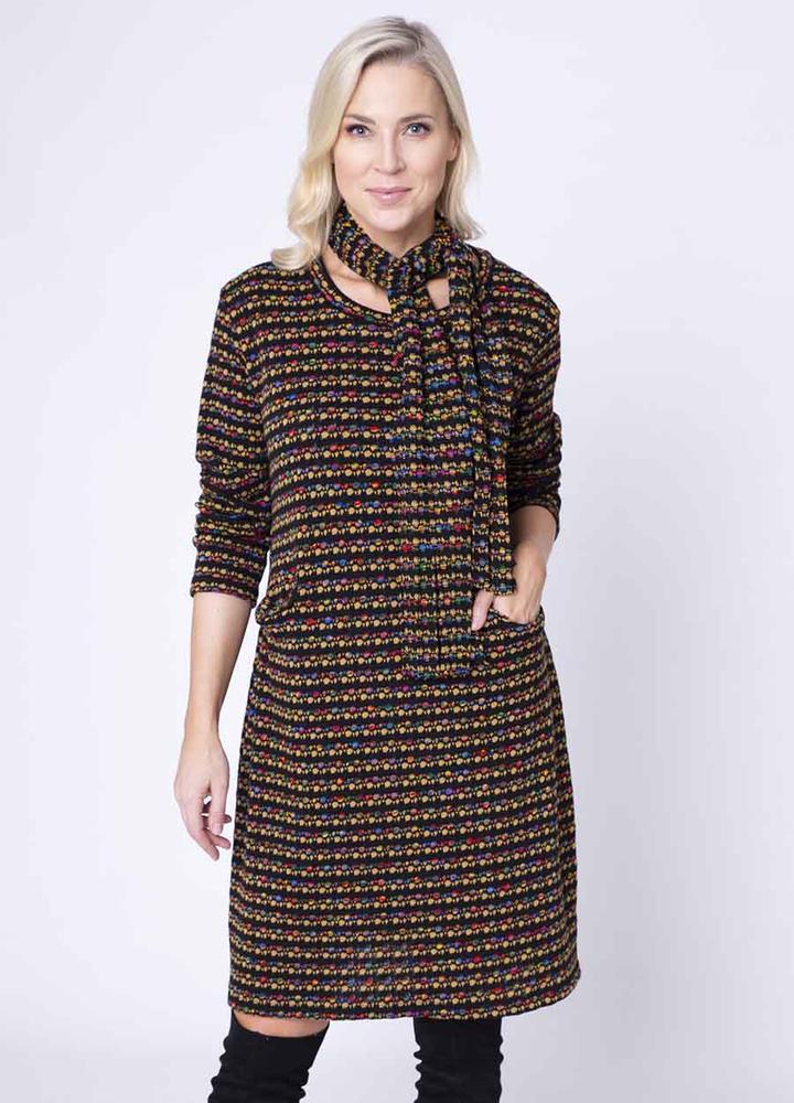 Fine Knit Pocket Dress & Scarf in Mustard