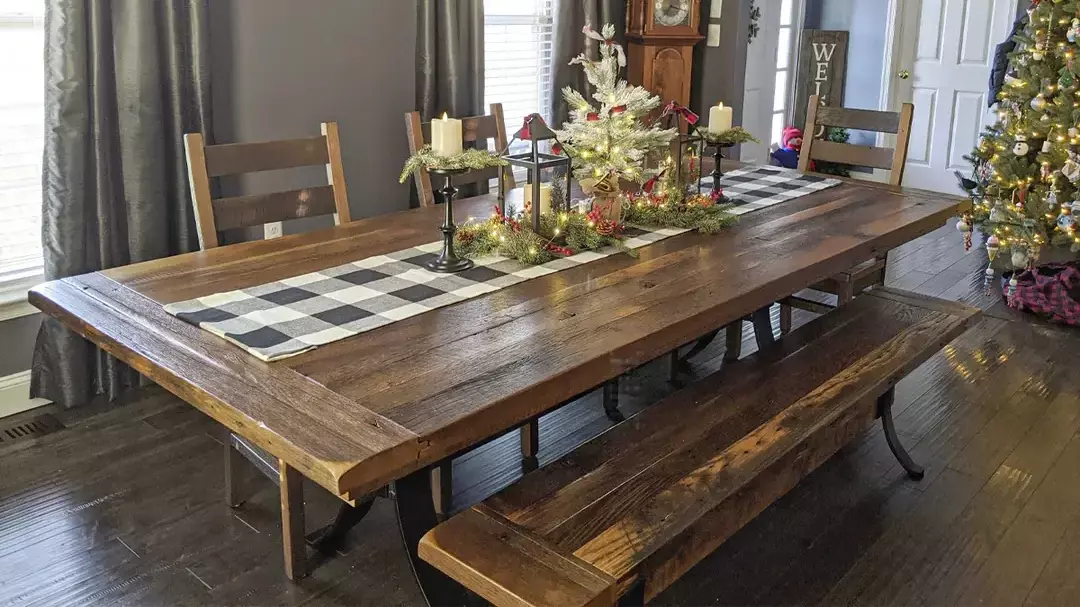 Barnwood dining table with steel base