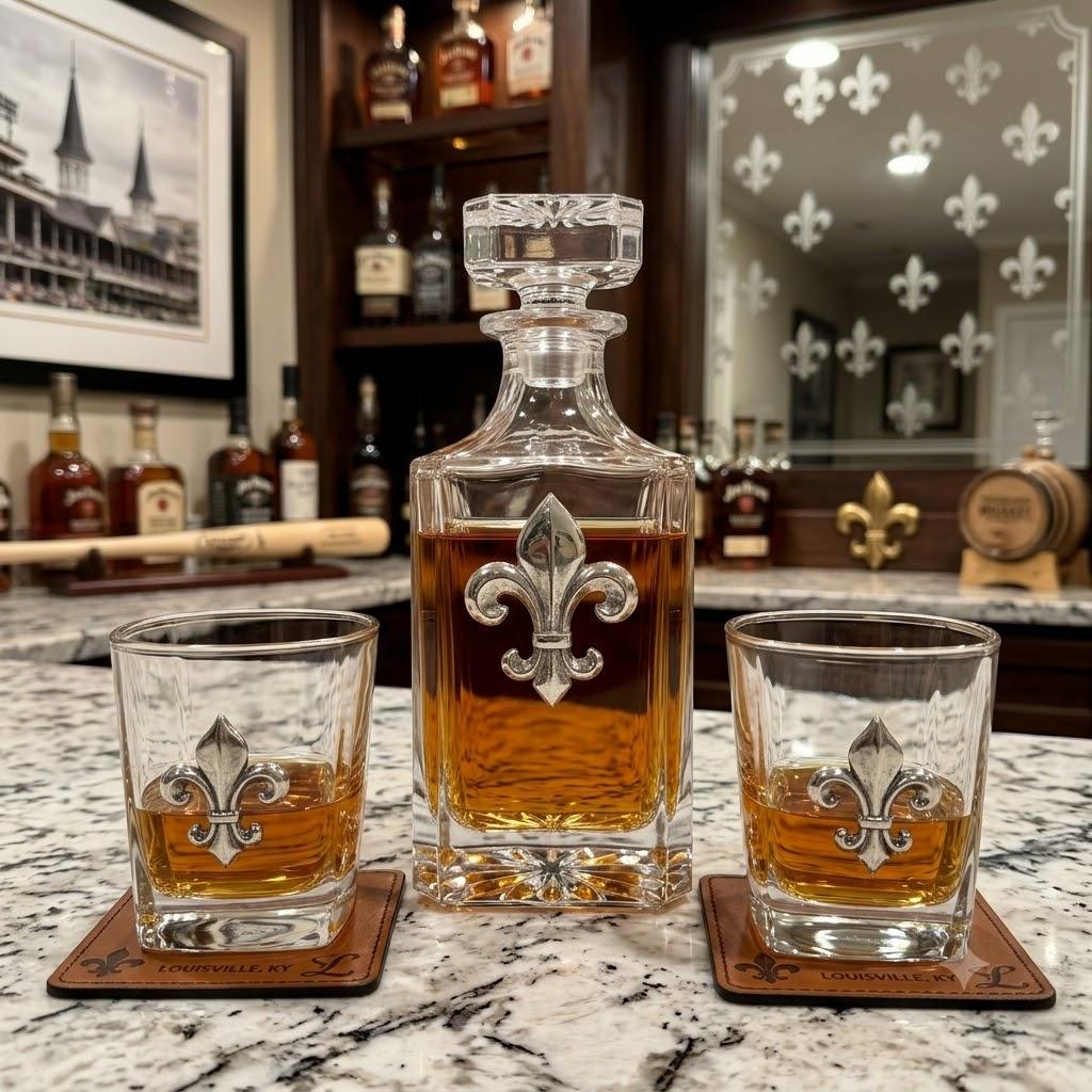 Fleur de lis decanter set | great gift for fleur de lis lover and home bar
