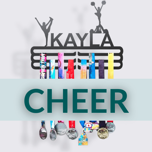 Personalized Cheer Medal Hanger in matte black steel with a custom name — Athlete's Gift Shop