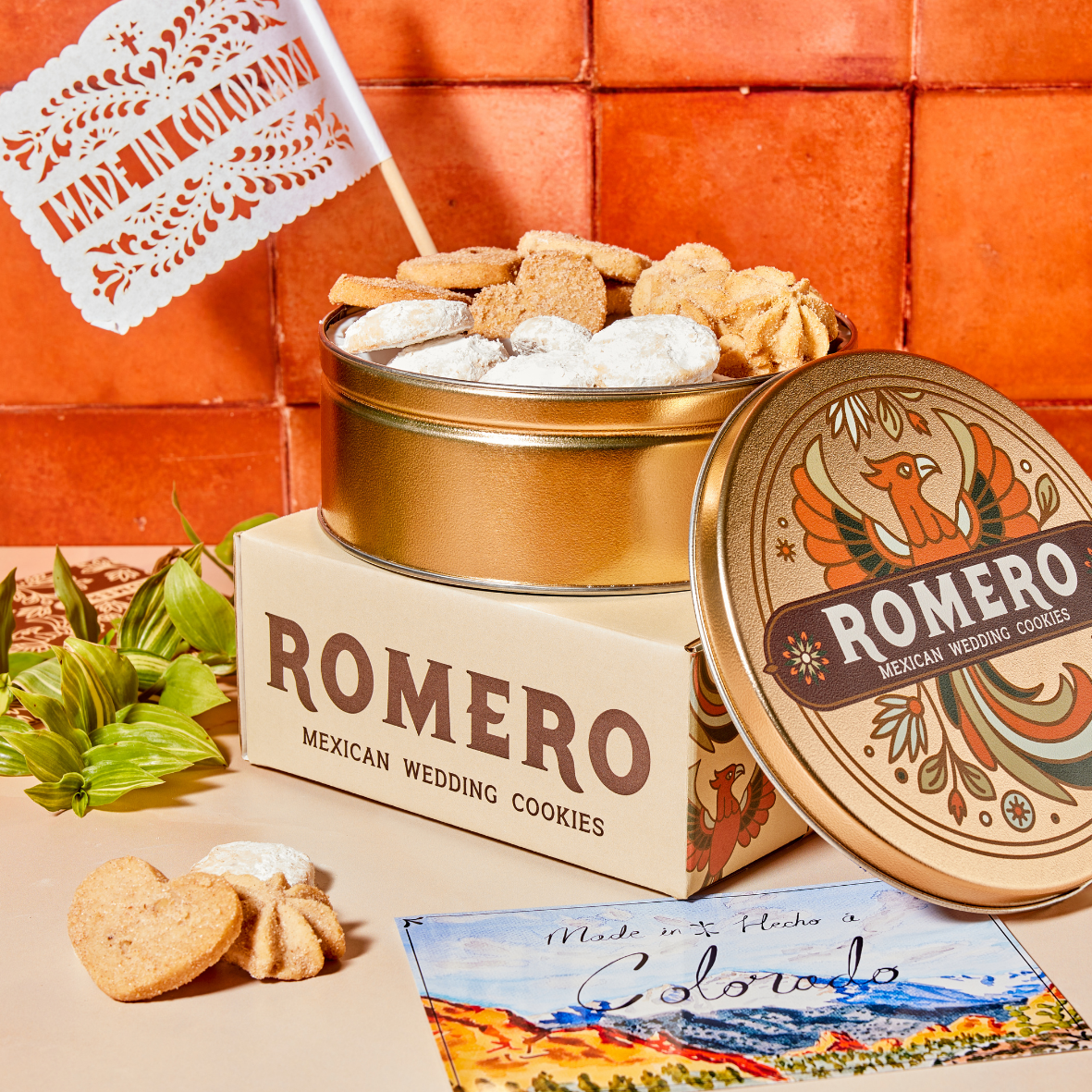 cookies with made in colorado flag on top of box