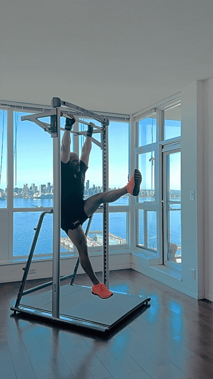 Hanging Leg Lifts - SoloStrength speedfit home gym exercise equipment free bodyweight calisthenics isometrics stretching workouts