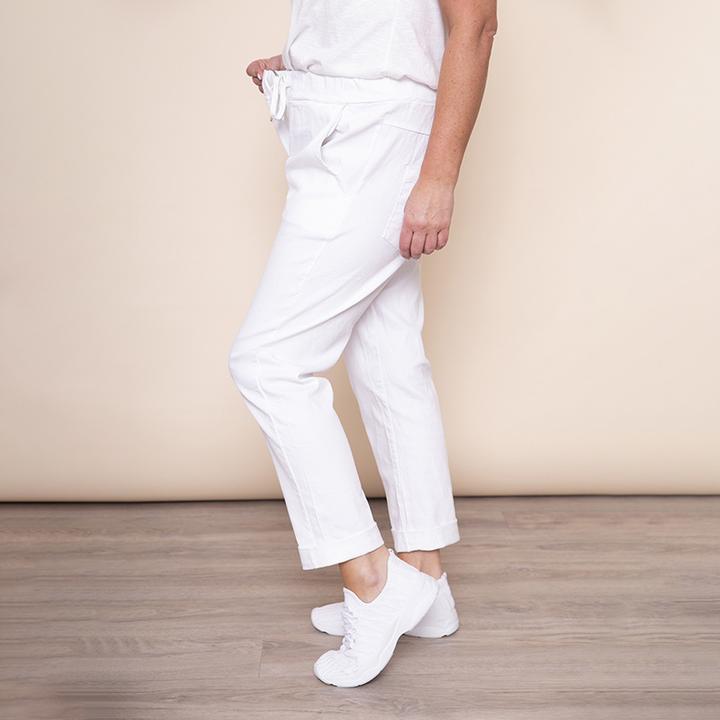 Drawstring Cotton Trouser in White