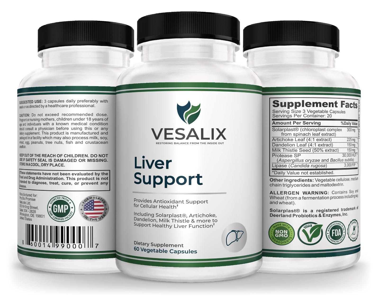 Vesalix Liver Support Supplement with Solarplast® – Digestive Enzymes, Milk Thistle, Artichoke – 60 Capsules