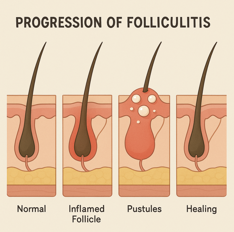Progression of Folliculitis from Normal to inflammation and healing