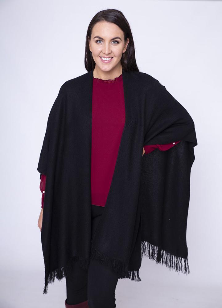 Frill Wrap Poncho in Black