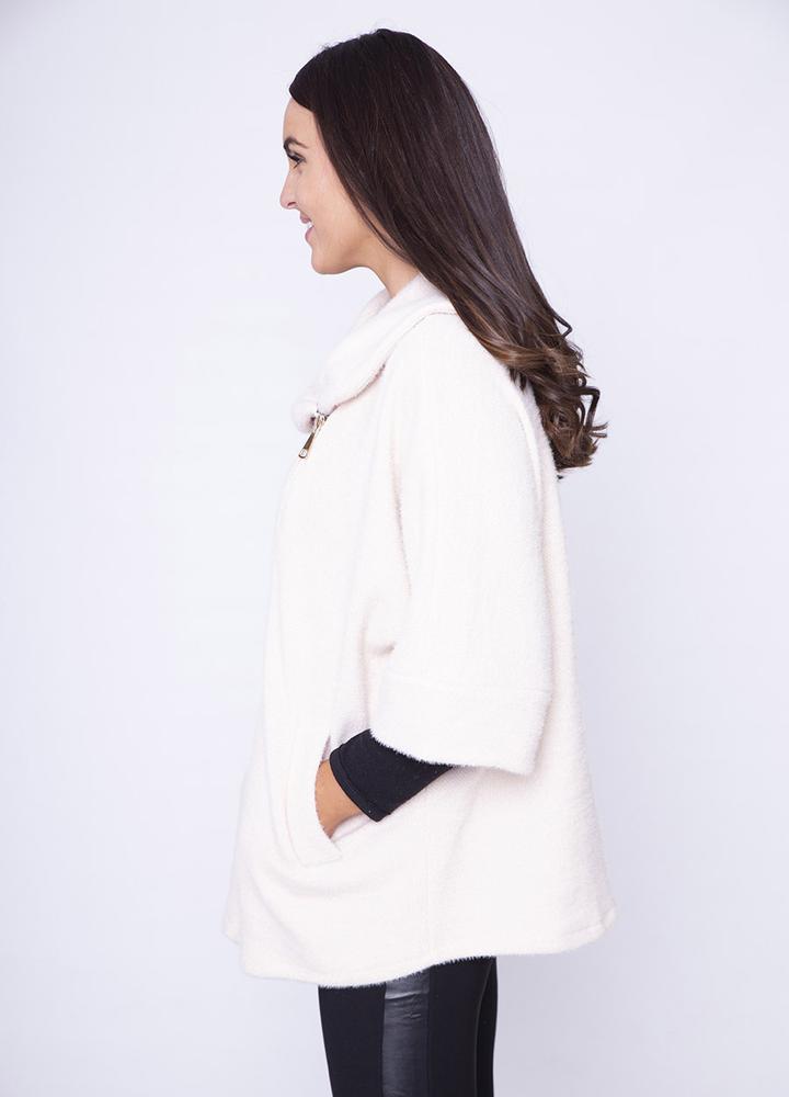 Side Zip Cardi Coat in Cream