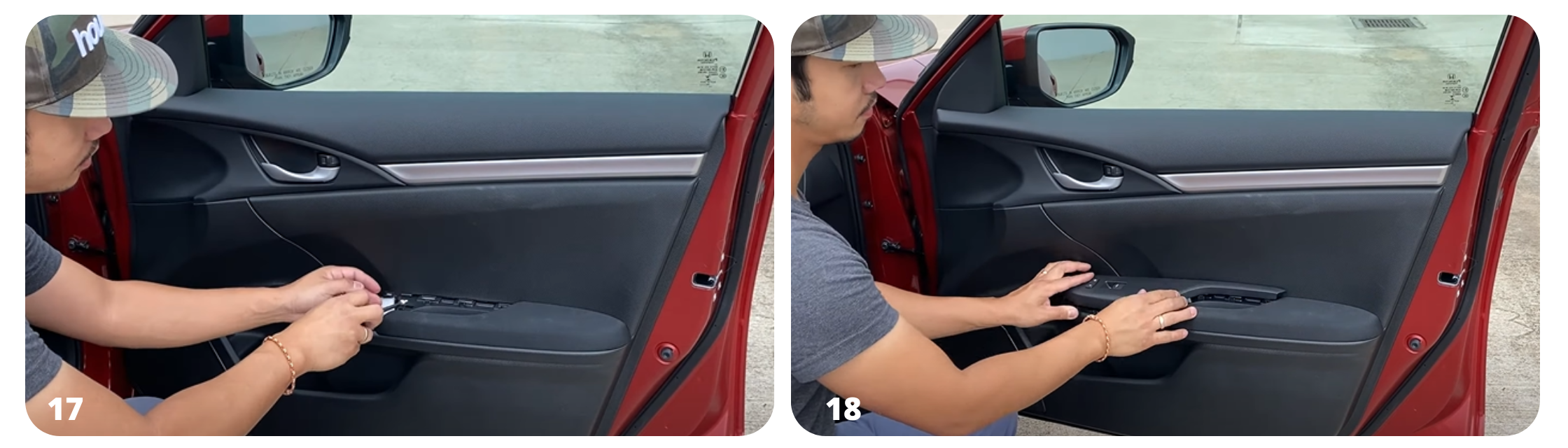 Replacing a 2016-2021 Honda Civic Side View Mirror steps 17-18