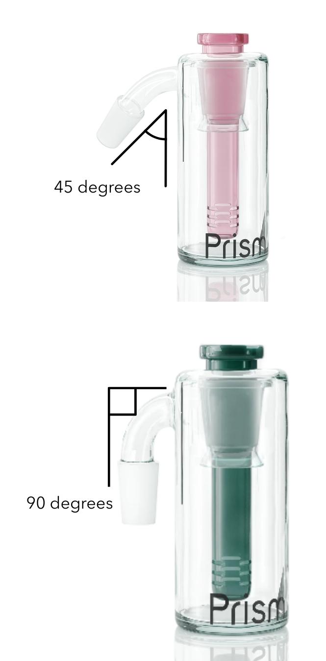 a diagram explaining 45 degree ash catchers vs. 90 degree ash catchers