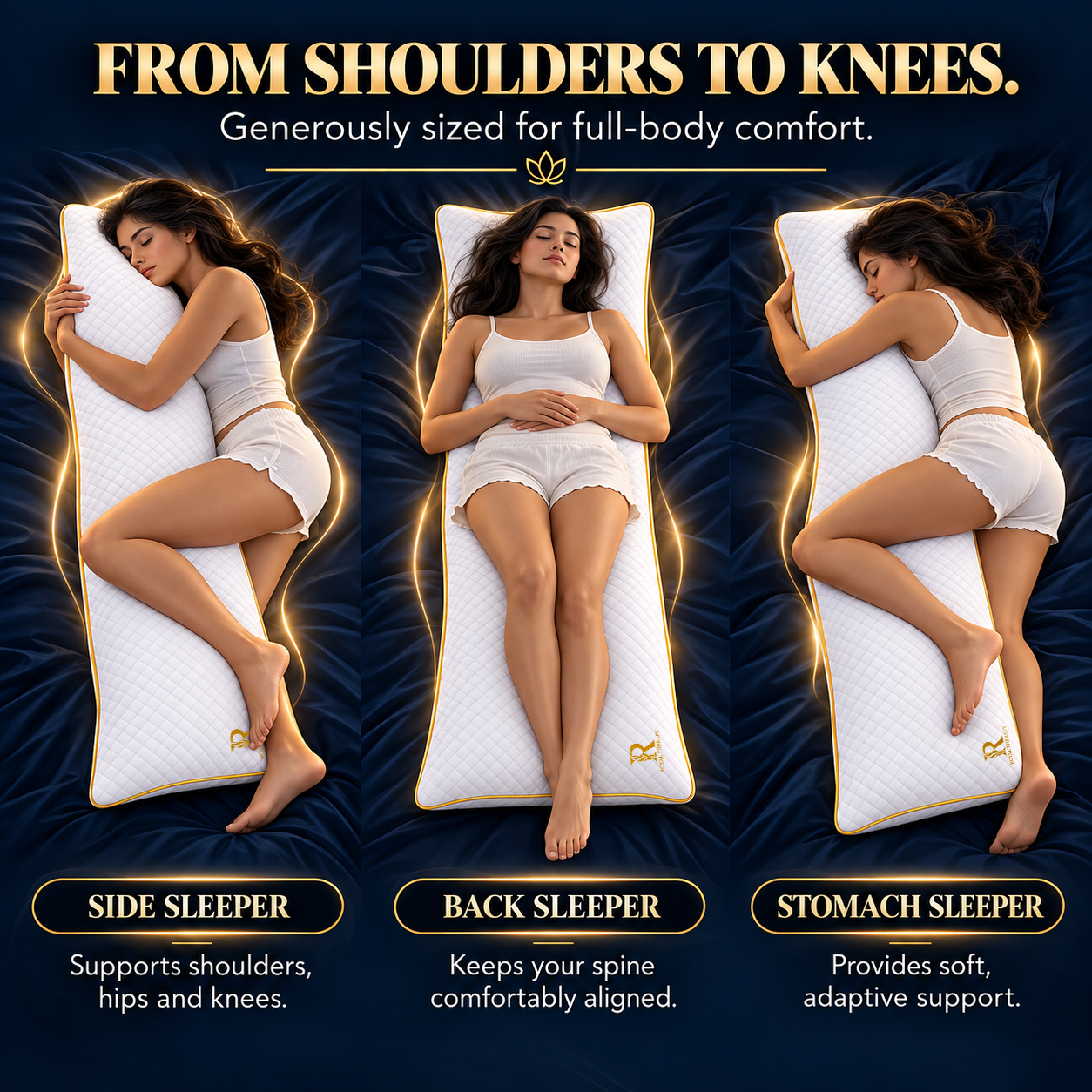 Adjustable Memory Foam Body Pillow – 20 x 54 | Royal Therapy