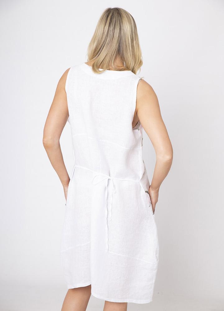 Sleeveless Floral Linen Pocket Dres