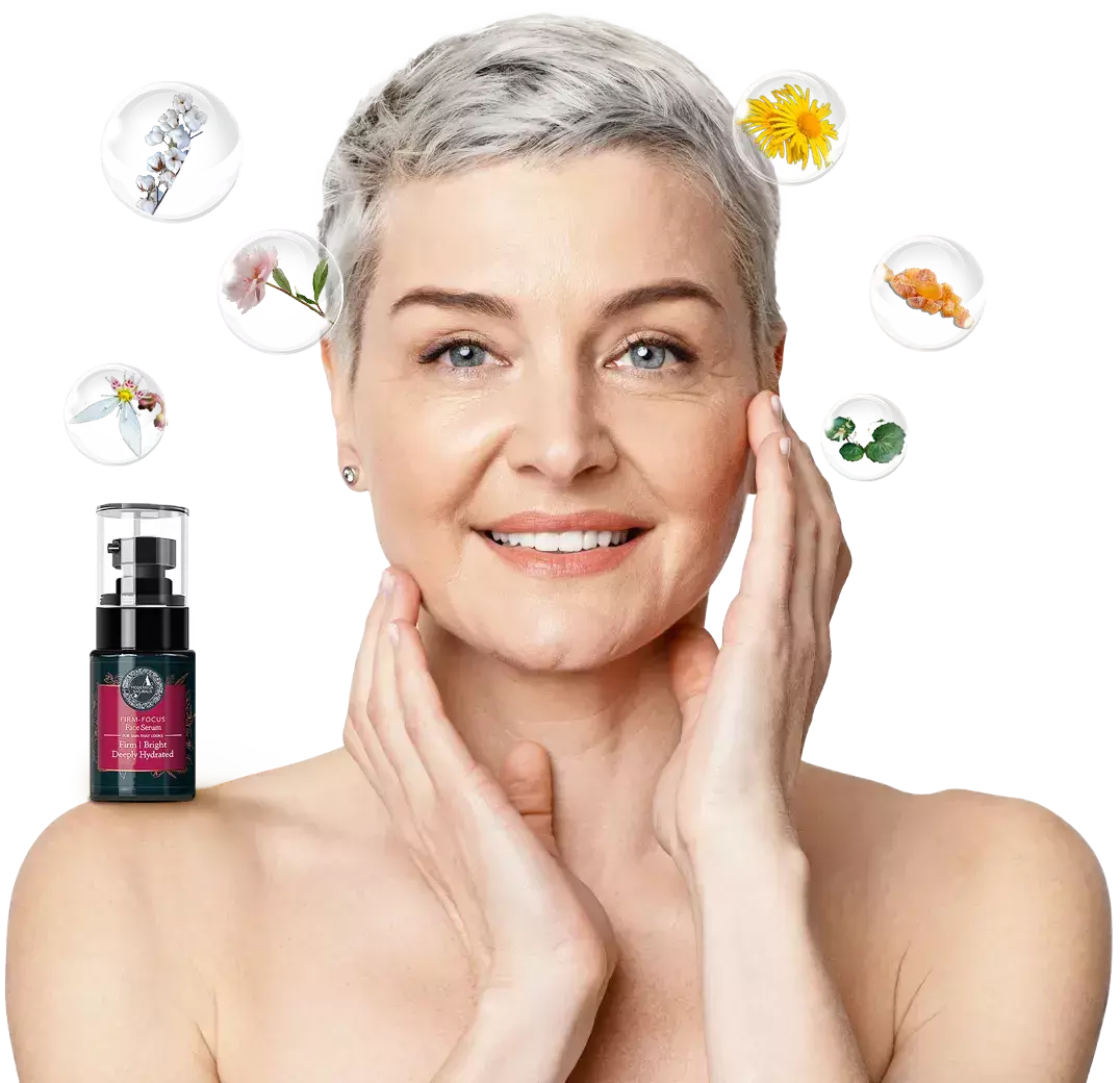 Woman with radiant skin after using Firm-Focus Face Serum
