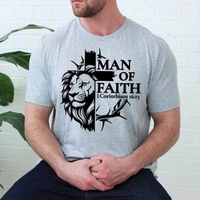 Man of Faith shirt with lion and cross image
