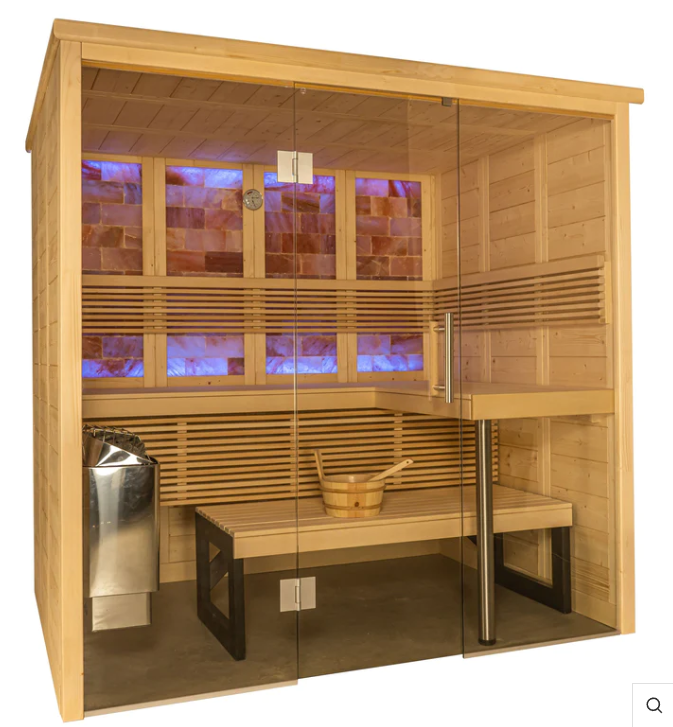 Salt stone sauna is combined with infrared rays to help relieve