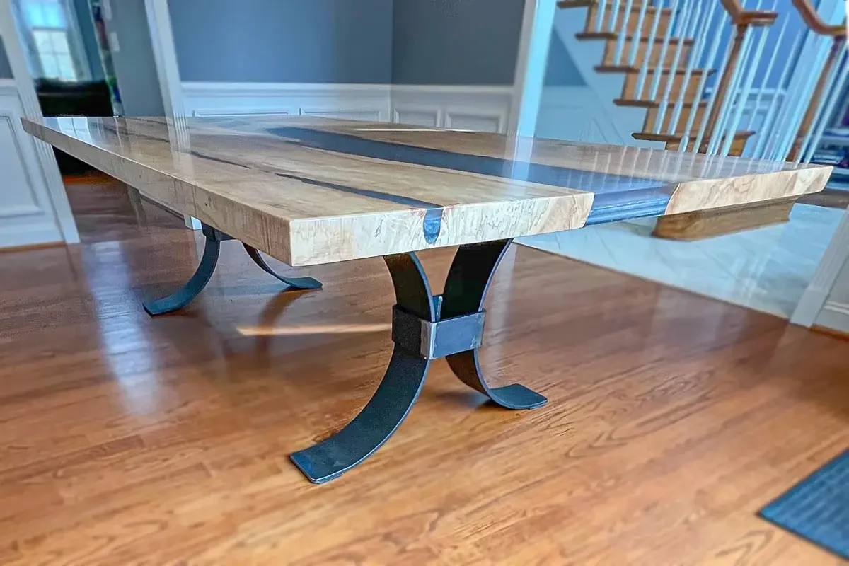 live edge river table in maple