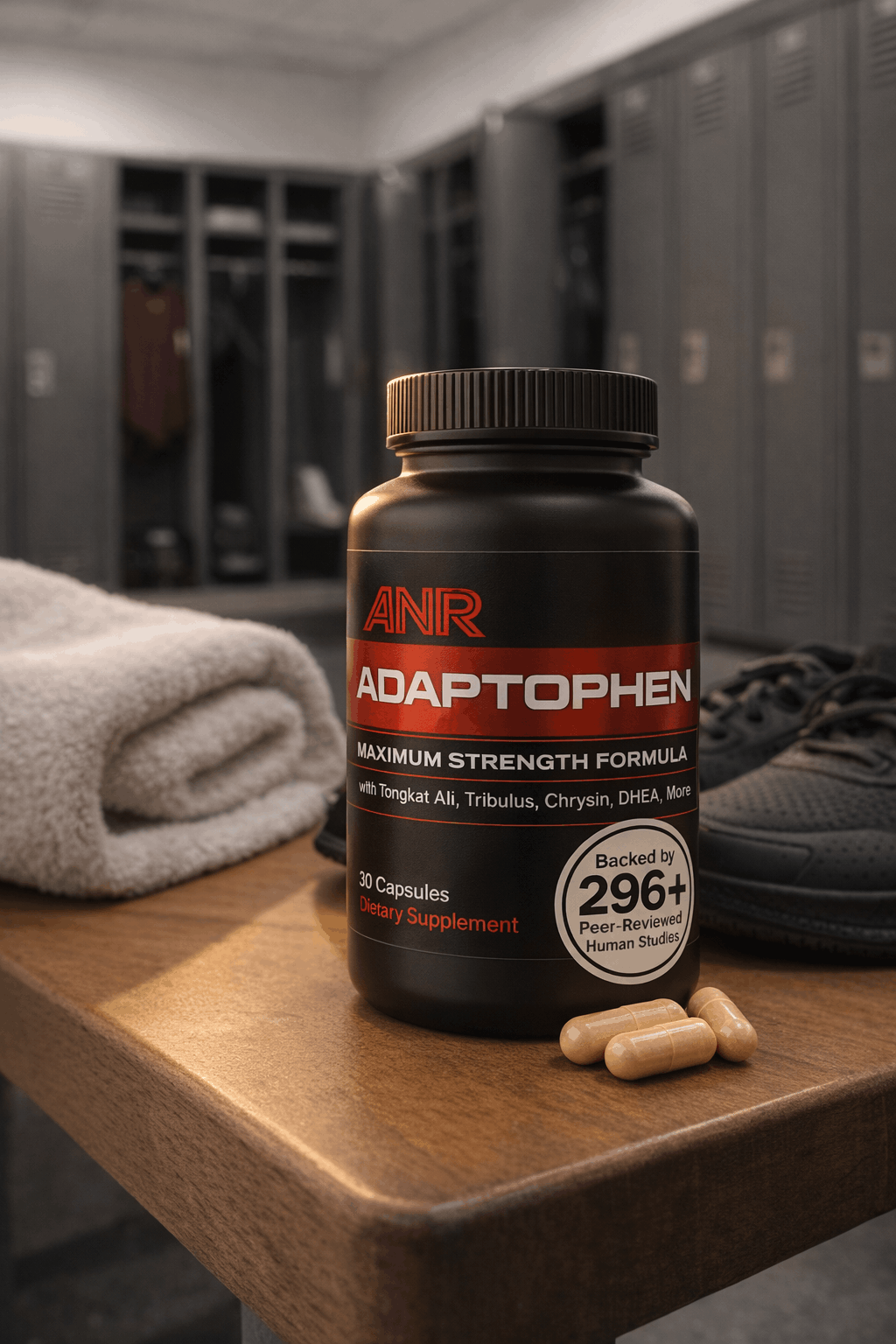 A lean, muscular man with arms crossed who uses Adaptophen to increase muscle and boost testosterone