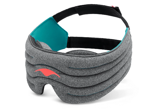 A gray weighted eye mask for migraines with a duo strap design.