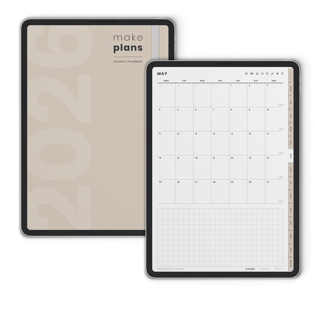 Neutral digital planner 2026 for iPad with monthly planning layouts