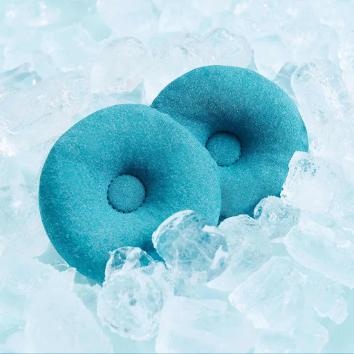 Round eye cups for a cooling eye mask on ice cubes.