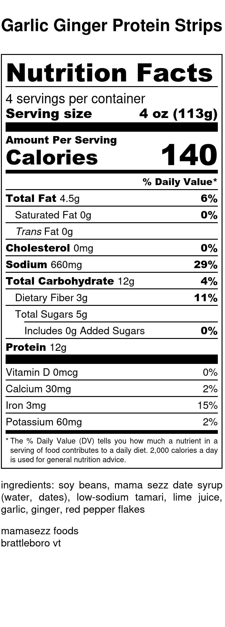 GARLIC GINGER PROTEIN STRIPS MAMASEZZ PLANT BASED