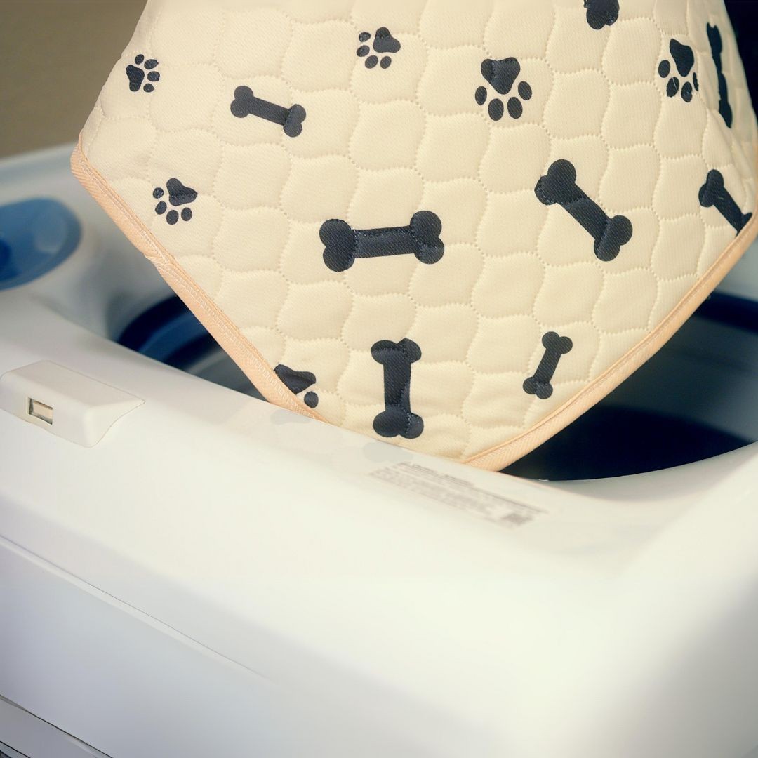 Potty pad being put into washing machine