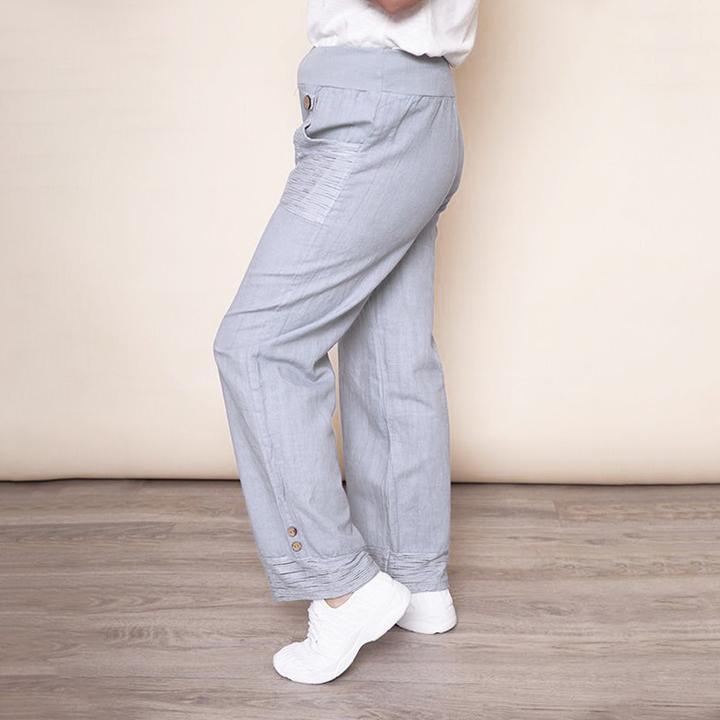 Stretch Waist Pocket Linen Trouser in Grey