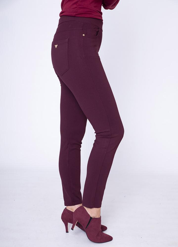 Stretch Waist Stud Pocket Trouser in Wine
