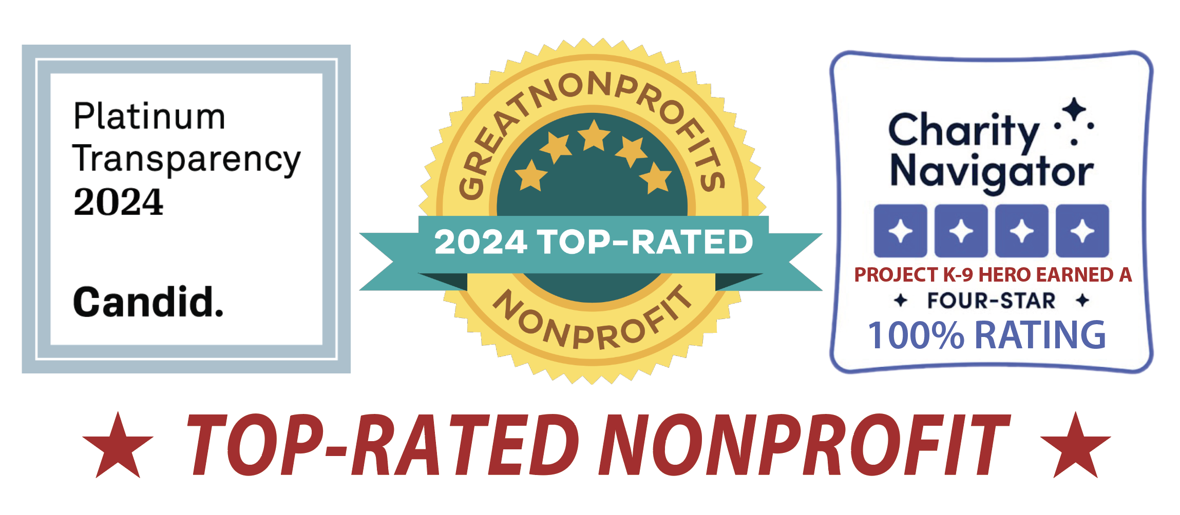Project K-9 Hero's Platinum Transparency 2023 Candid Status and GreatNonProfits 2024 Top Rated Status in 2024