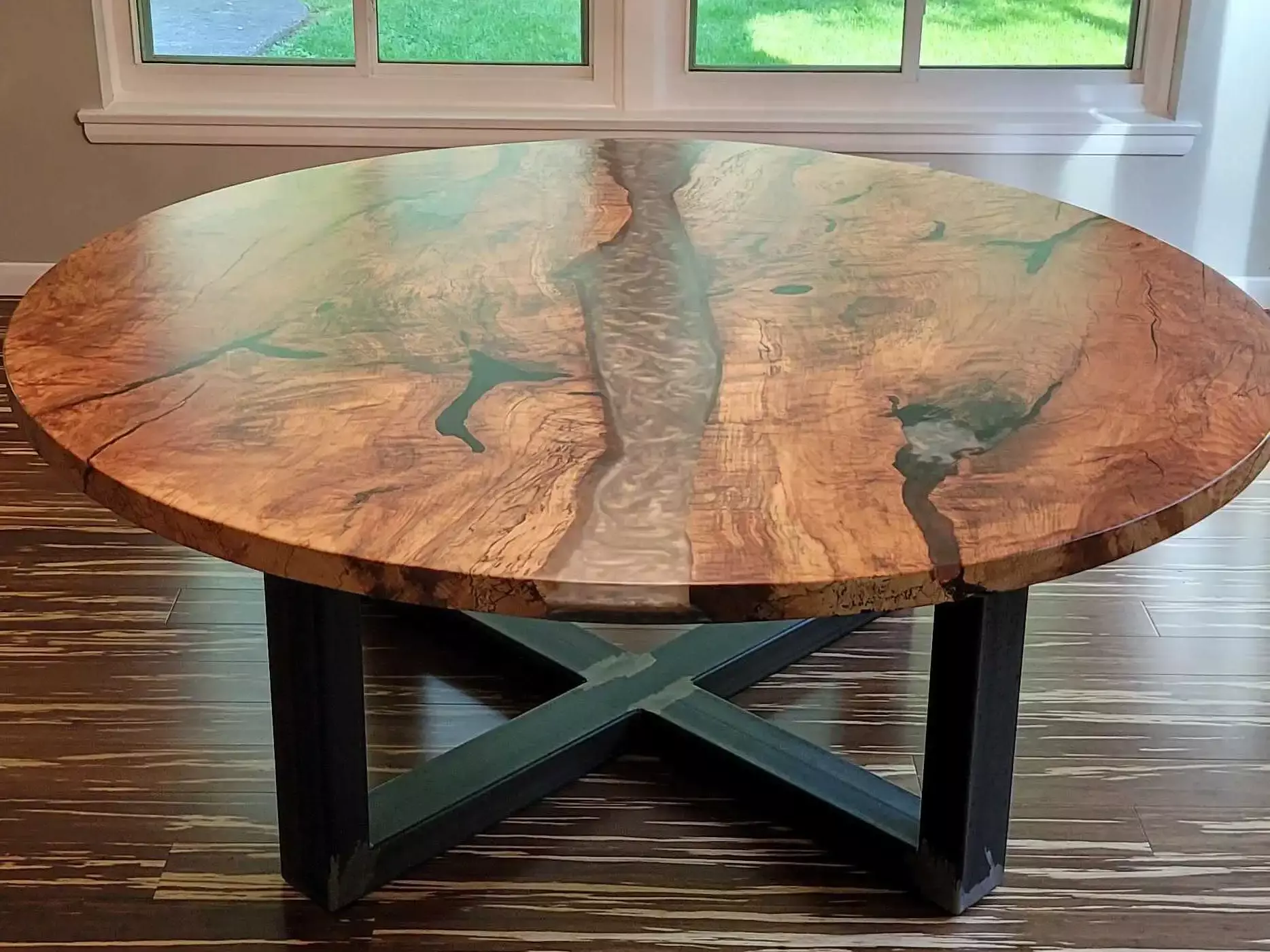 Round Maple Table with River