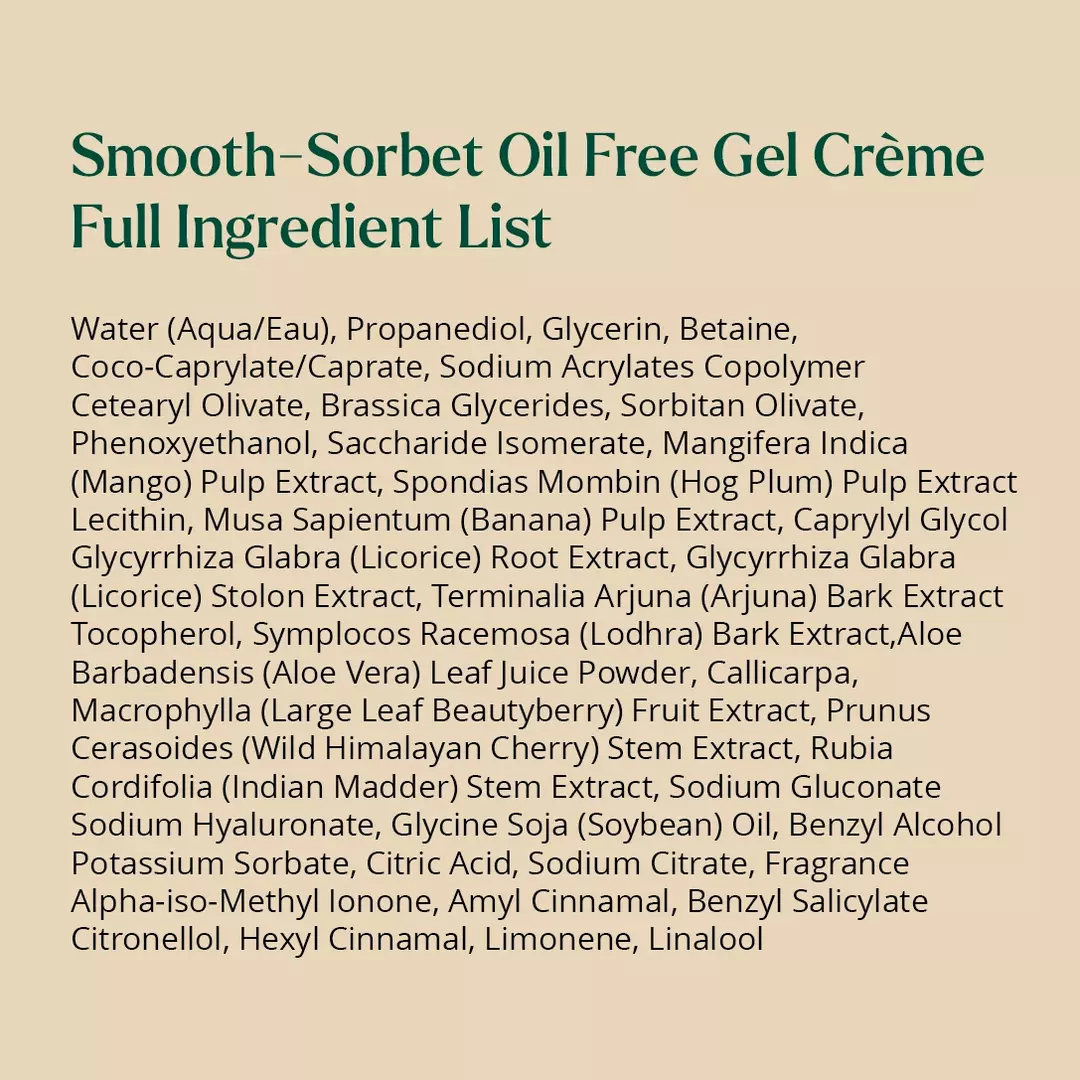 Smooth-Sorbet Oil Free Gel Crème full Ingredient list