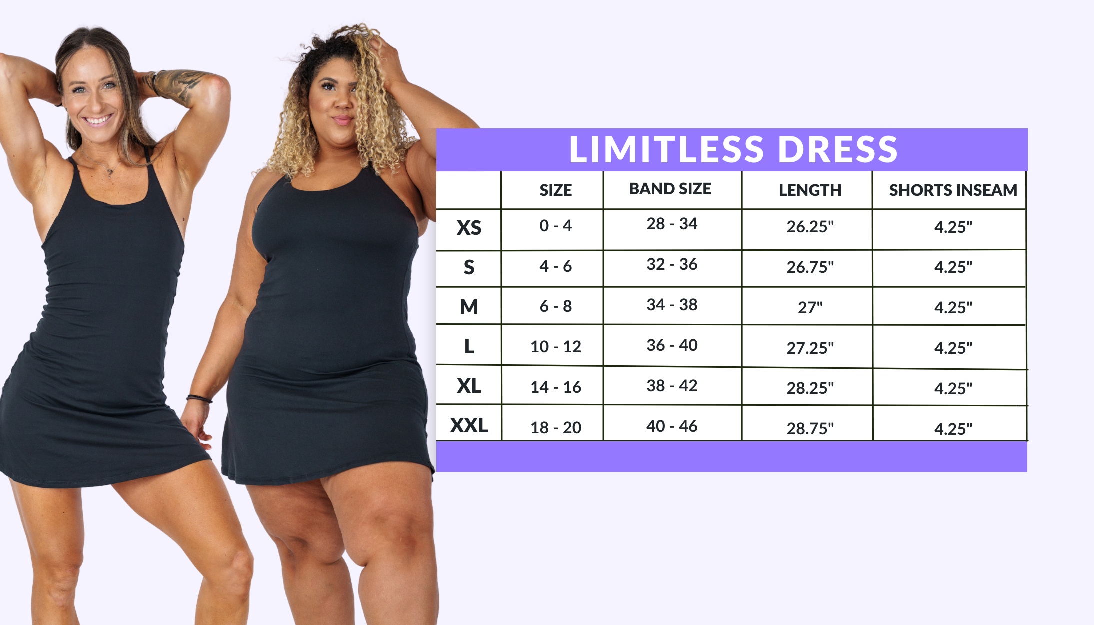 limitless dress sizing chart