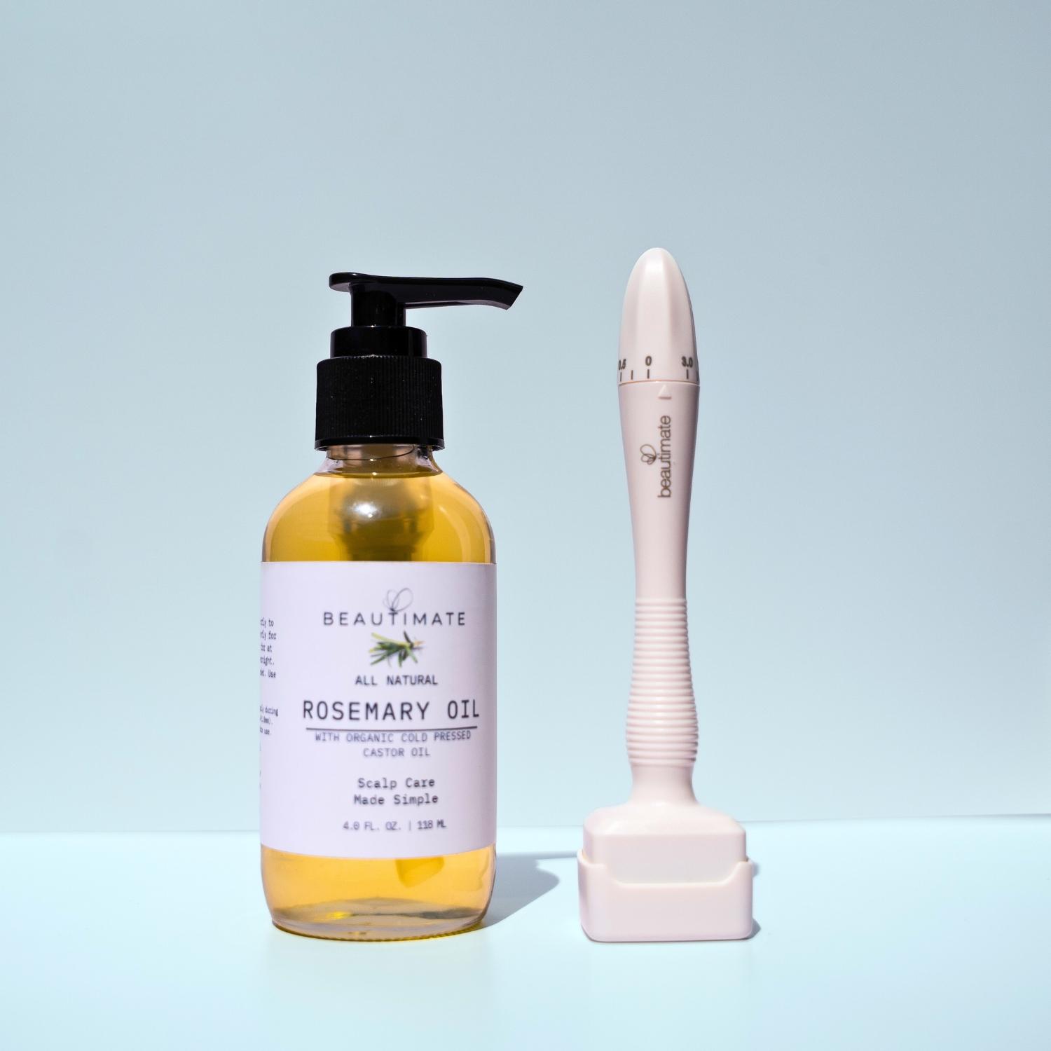 rosemary hair growth oil and beautiamte derma stamp for healthy hair and scalp