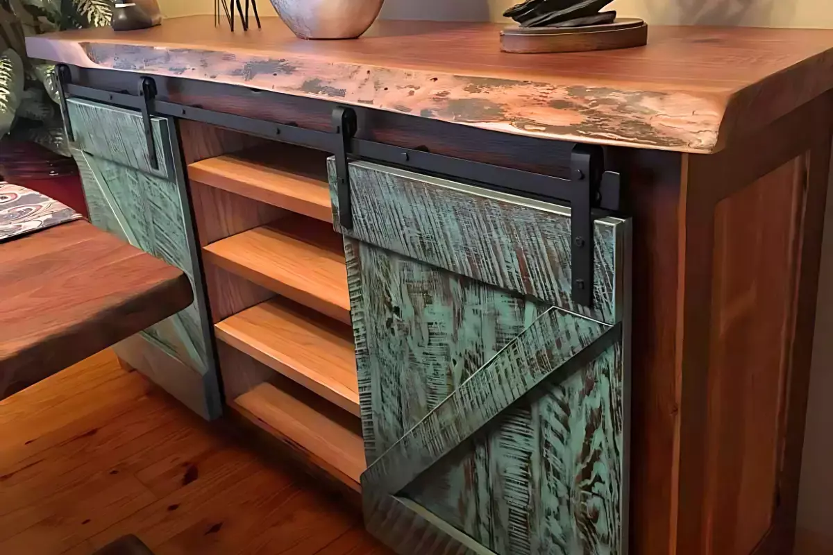 Settler live edge buffet cabinet with barn doors