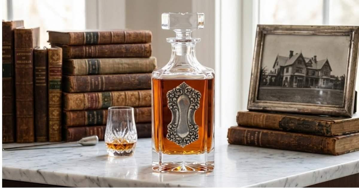 Decanter with Large Vintage Inspired Silver Medallion