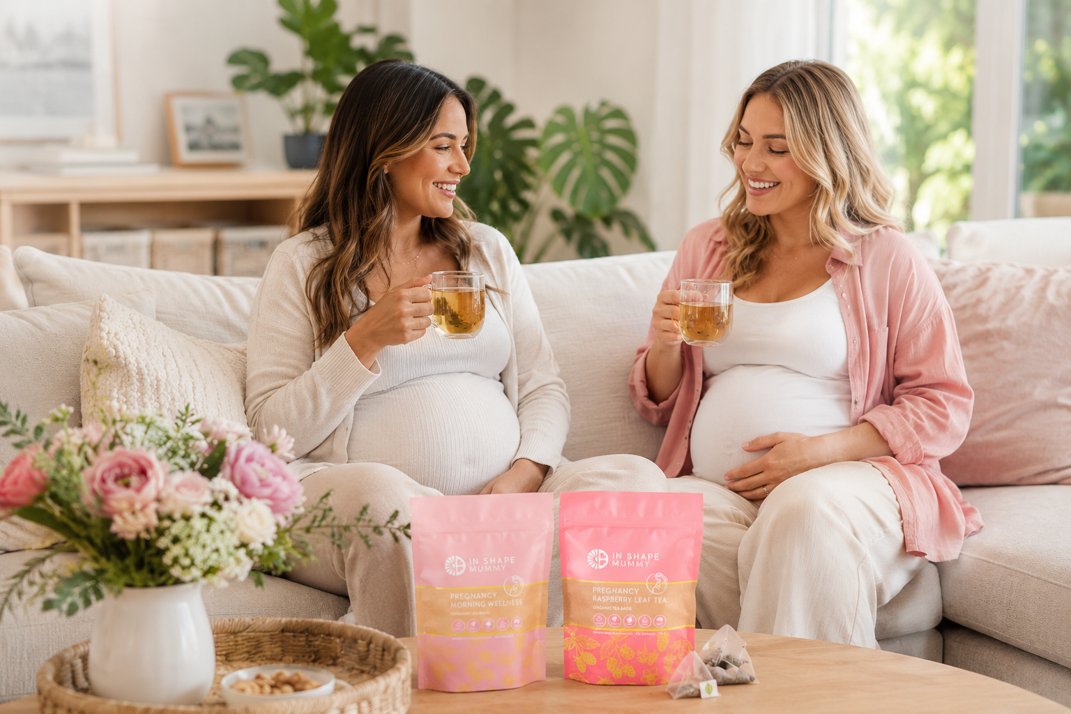 Pregnant women drinking tea