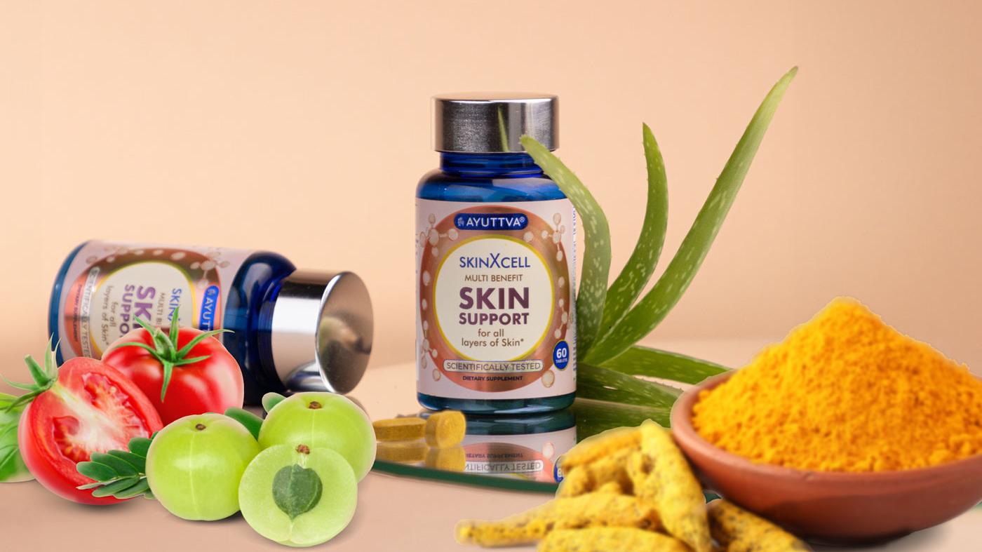 SkinXcell surrounded by its ingredients