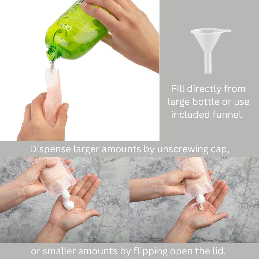 Flat Travel Size Bottles for 3-1-1 Toiletries with TSA Approved Quart Bag