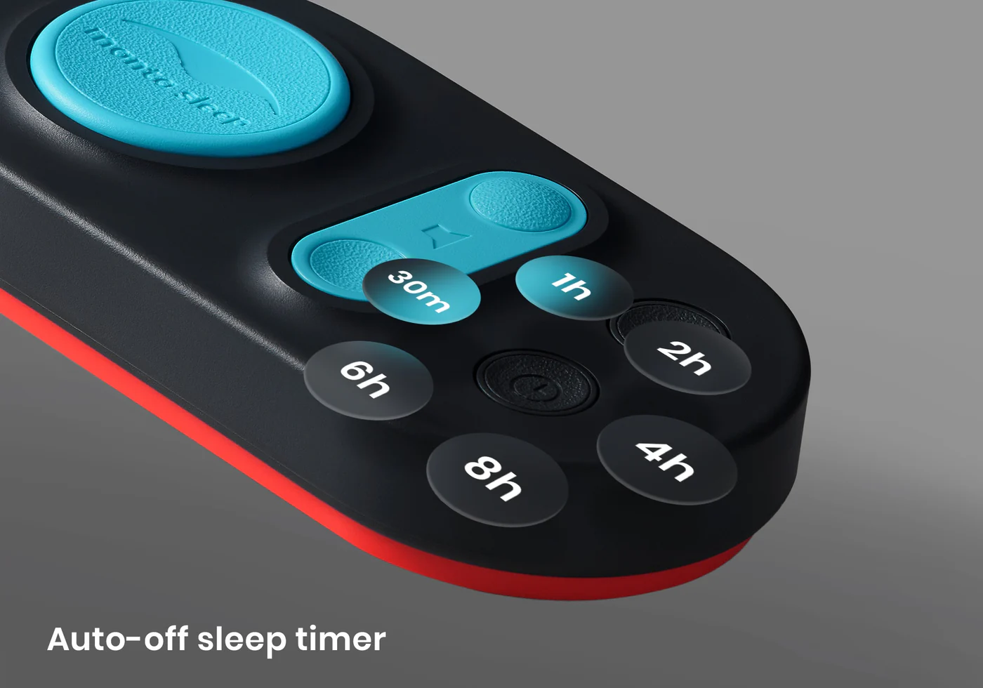 The control pad of a sound machine that plays white noise for babies with numbers representing the different timer settings.