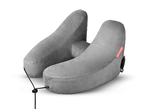 A gray neck pillow for travel as an idea for sleep gifts.