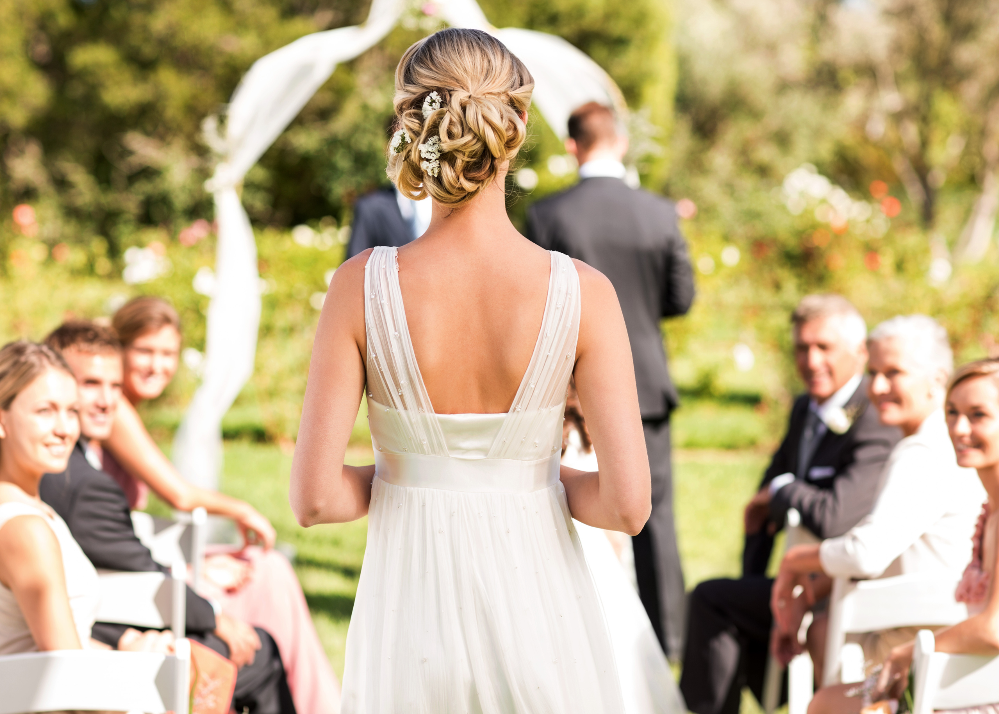 Woman walking down the aisle to get married