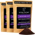 Three 12oz bags of Lone Wolf Coffee’s Moonbean Medium-Dark Roast Drip Ground coffee bag product photo