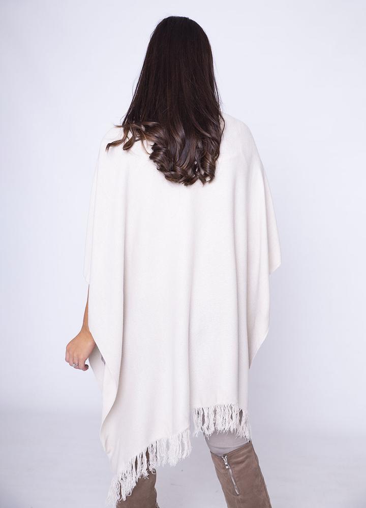 Frill Wrap Poncho in Beige