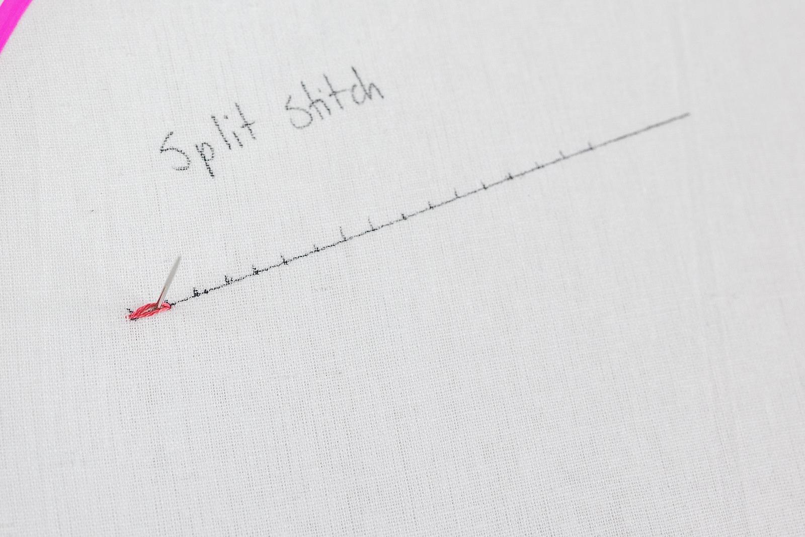 This is an image of a needle splitting the first stitch.