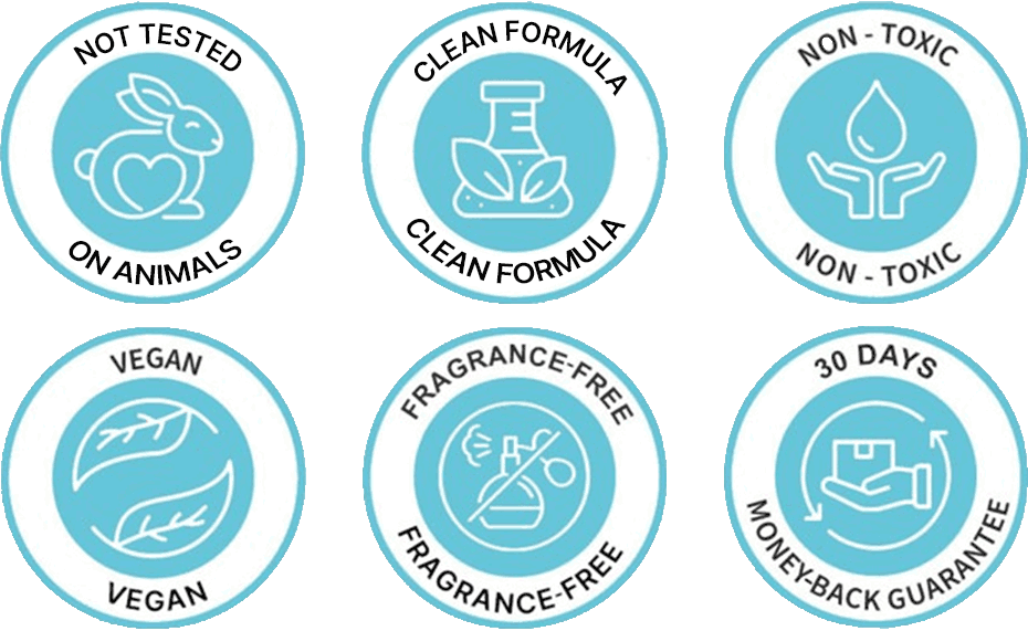 CLEAN FORMULA (NOT TESTED ON ANIMALS), INCLUDES CLINICALLY TESTED FORMULATION, NON-TOXIC, VEGAN, FRAGRANCE-FREE, 30 DAYS MONEY-BACK GUARANTEE