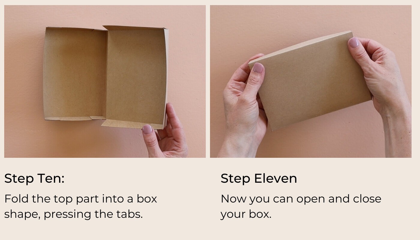These are steps ten - eleven of making cardboard boxes.