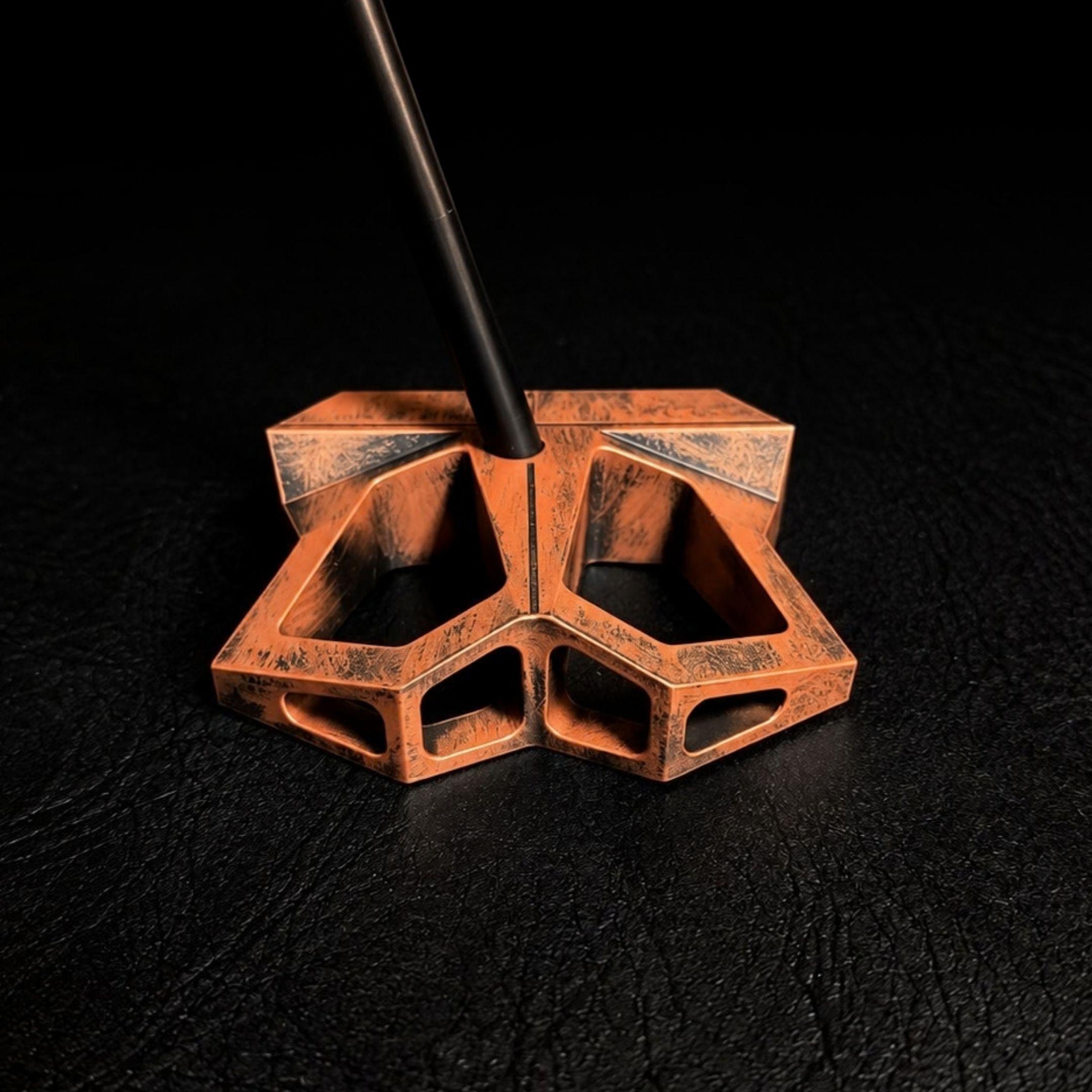 Lazrus LAZ2.5 zero torque mallet putter in Red finish showing face of club with a close up of the milling and Lazrus logo